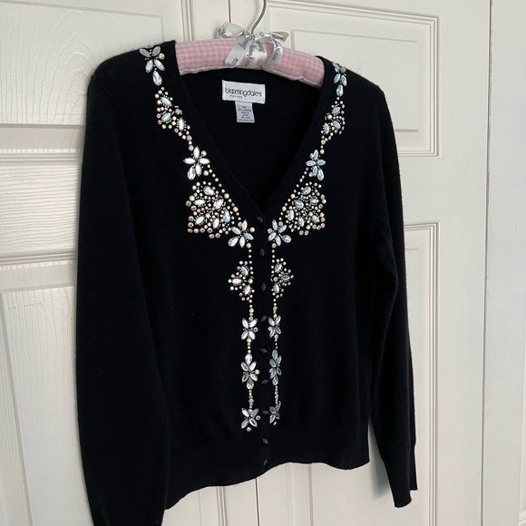 Bloomingdale’s 100% Cashmere Vintage Jeweled Black Cardigan Sweater-Petite M - Picture 9 of 9